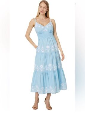 NWT Lilly Pulitzer Aviry Light Blue Maxi Dress with White Embroidery